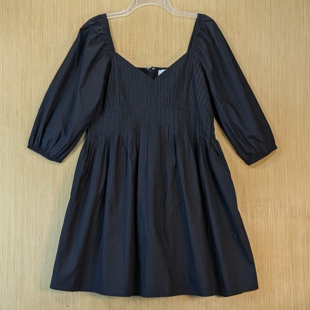 Greylin Black Whimsygoth Pleated Puff Sleeve Mini Babydoll Dress Womens‎ Large